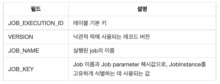 BATCH_JOB_INSTANCE table description